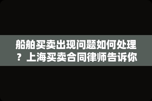船舶买卖出现问题如何处理？上海买卖合同律师告诉你