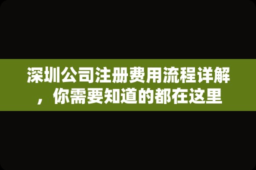 深圳公司注册费用流程详解，你需要知道的都在这里