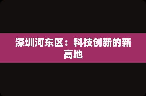 深圳河东区：科技创新的新高地