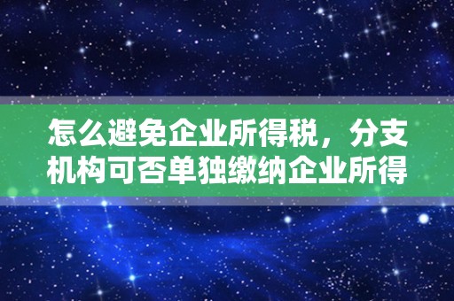 怎么避免企业所得税，分支机构可否单独缴纳企业所得税？